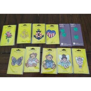 Vtg 11 Sew Perfect & Wrights Appliques Iron On Sew On Flowers Bear Patch Patches